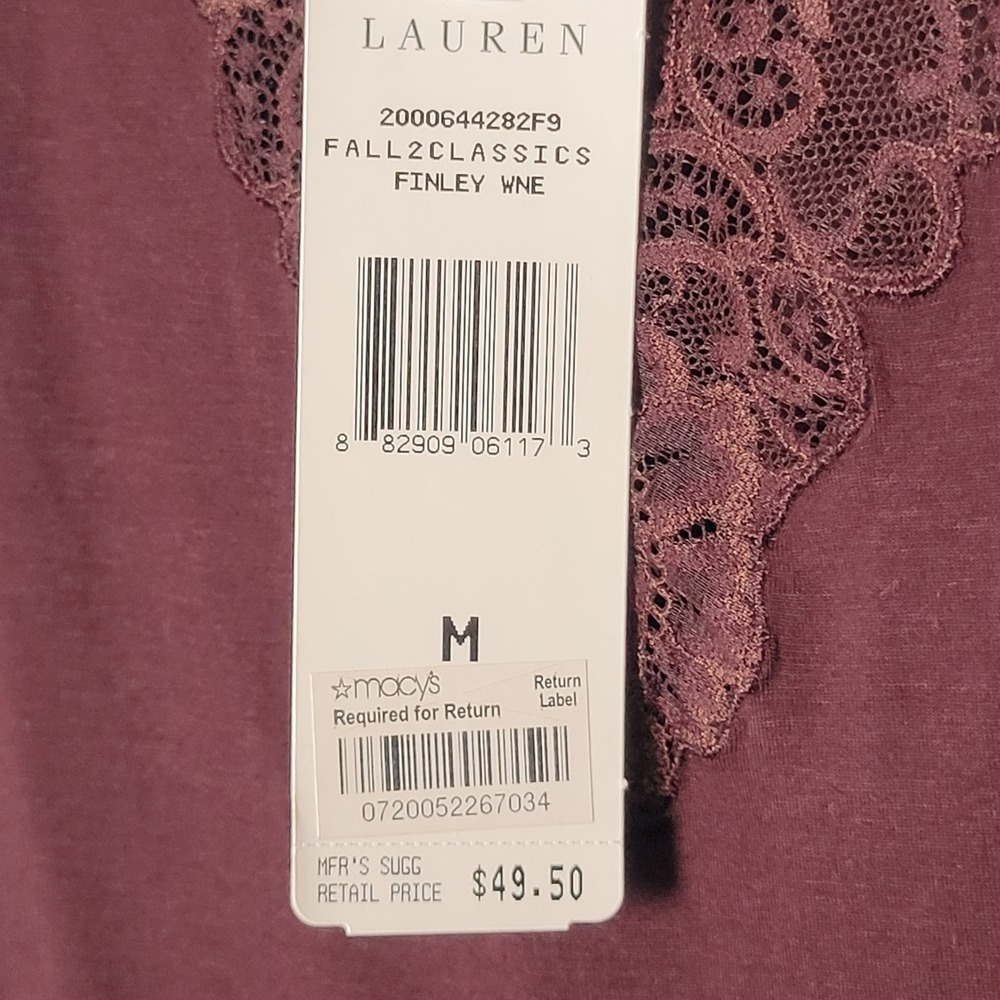 Vintage 2000s Lauren Ralph Lauren Tank Top M Plum Aubergine Lace Trim Cami - Picture 8 of 10